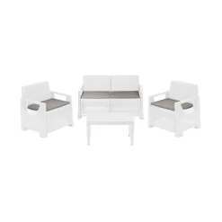 Set Salotto da Esterno Bianco 4 Posti un Tavolino, Cuscini Inclusi - Mioglia