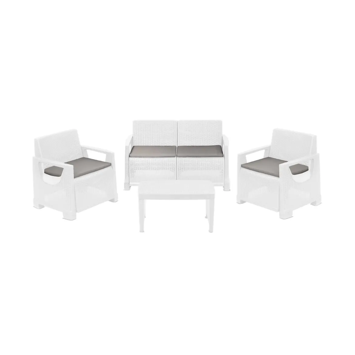 Set Salotto da Esterno Bianco 4 Posti un Tavolino, Cuscini Inclusi - Mioglia