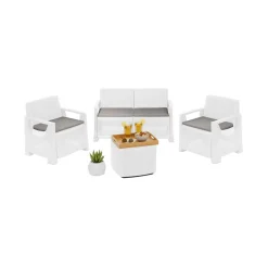 Set Salotto da Esterno Bianco 4 Posti un Tavolino, Impermeabile Idrorepellente - Alesandro