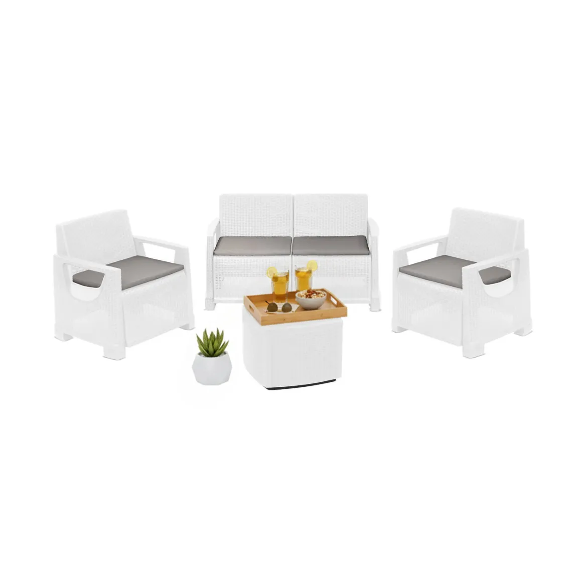 Set Salotto da Esterno Bianco 4 Posti un Tavolino, Impermeabile Idrorepellente - Alesandro