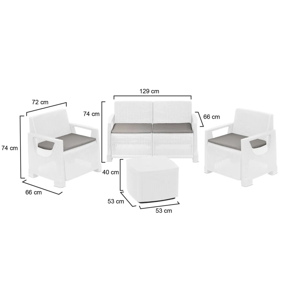 Set Salotto da Esterno Bianco 4 Posti un Tavolino, Impermeabile Idrorepellente - Alesandro