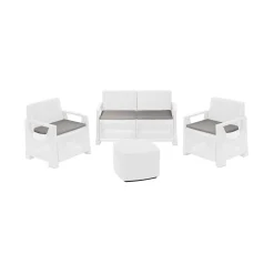 Set Salotto da Esterno Bianco 4 Posti un Tavolino, Impermeabile Idrorepellente - Alesandro