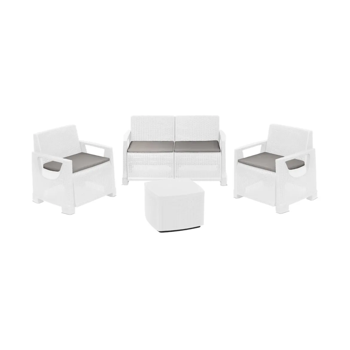 Set Salotto da Esterno Bianco 4 Posti un Tavolino, Impermeabile Idrorepellente - Alesandro