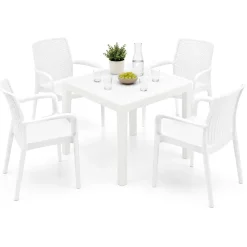 Set Salotto da Esterno Bianco 4 Posti un Tavolino, Made in Italy - Lasca