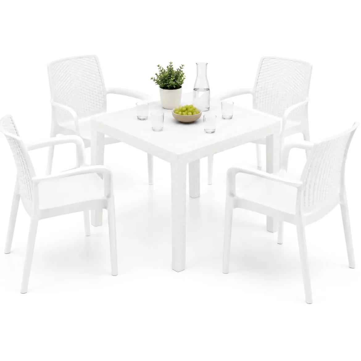 Set Salotto da Esterno Bianco 4 Posti un Tavolino, Made in Italy - Lasca