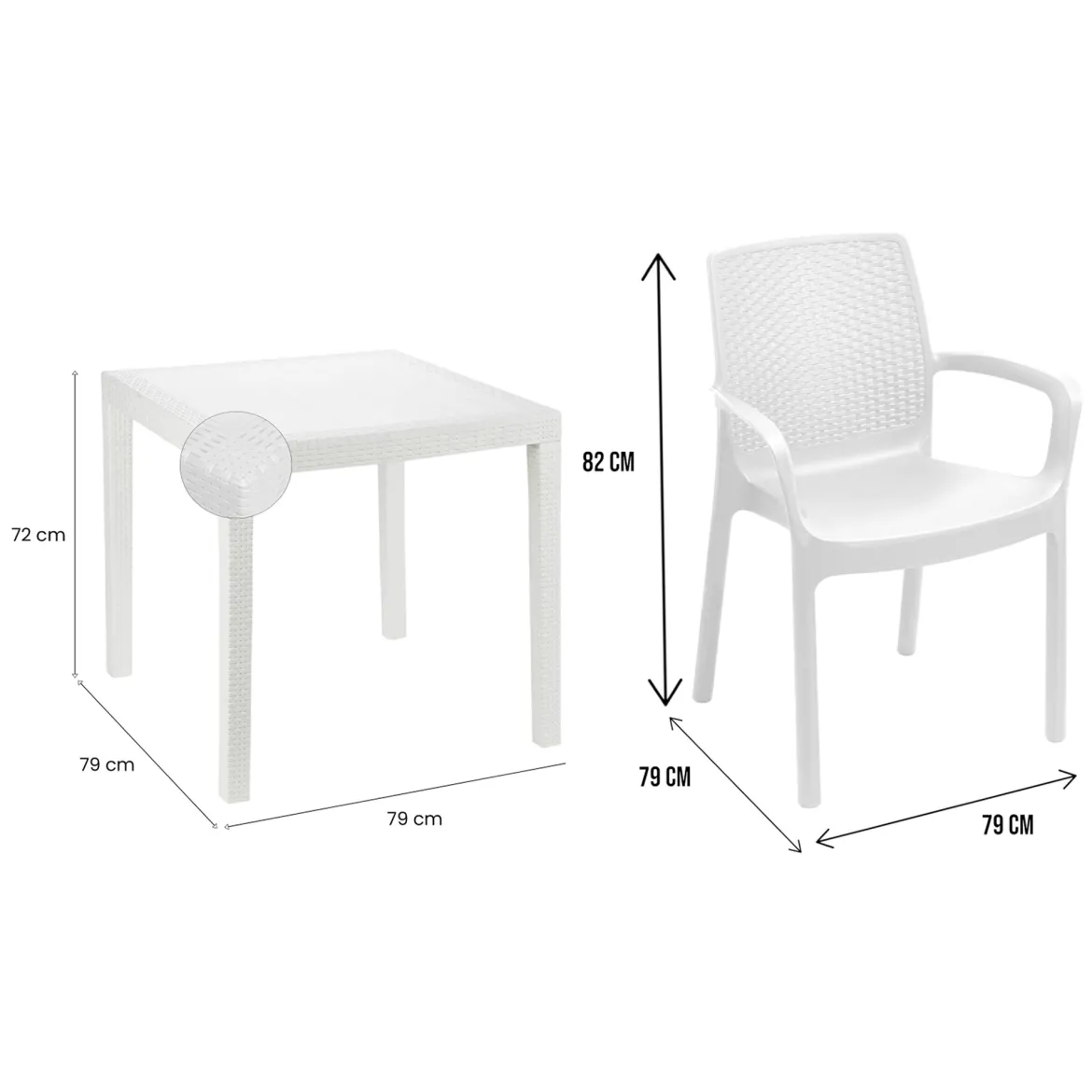 Set Salotto da Esterno Bianco 4 Posti un Tavolino, Made in Italy - Lasca
