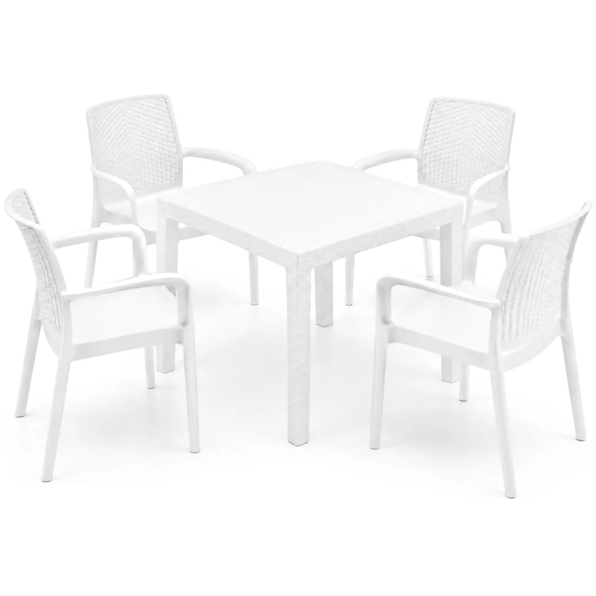 Set Salotto da Esterno Bianco 4 Posti un Tavolino, Made in Italy - Lasca