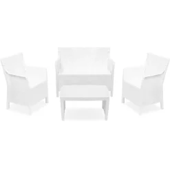 Set Salotto da Esterno Bianco 4 Posti un Tavolino, Made in Italy - Lasca
