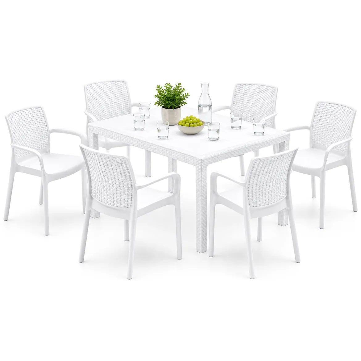 Set Salotto da Esterno Bianco Bianco 6 Posti 2 Tavolini, Beige Made in Italy - Curno
