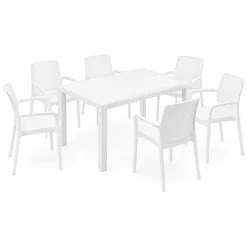 Set Salotto da Esterno Bianco Bianco 6 Posti 2 Tavolini, Beige Made in Italy - Curno