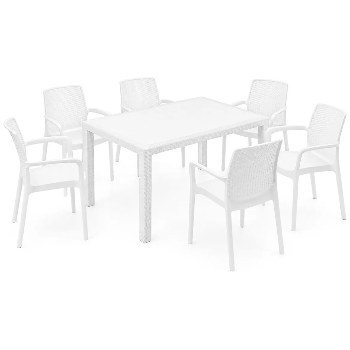 Set Salotto da Esterno Bianco Bianco 6 Posti 2 Tavolini, Beige Made in Italy - Curno
