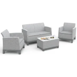 Set Salotto da Esterno Grigio 4 Posti un Tavolino, Resistente ai Raggi uv Impermeabile - Granite