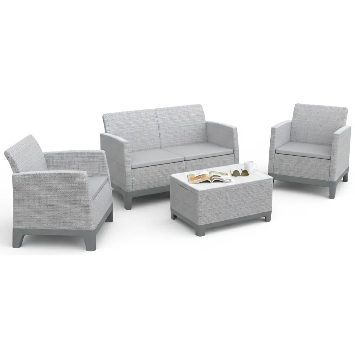 Set Salotto da Esterno Grigio 4 Posti un Tavolino, Resistente ai Raggi uv Impermeabile - Granite
