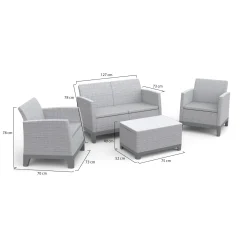 Set Salotto da Esterno Grigio 4 Posti un Tavolino, Resistente ai Raggi uv Impermeabile - Granite