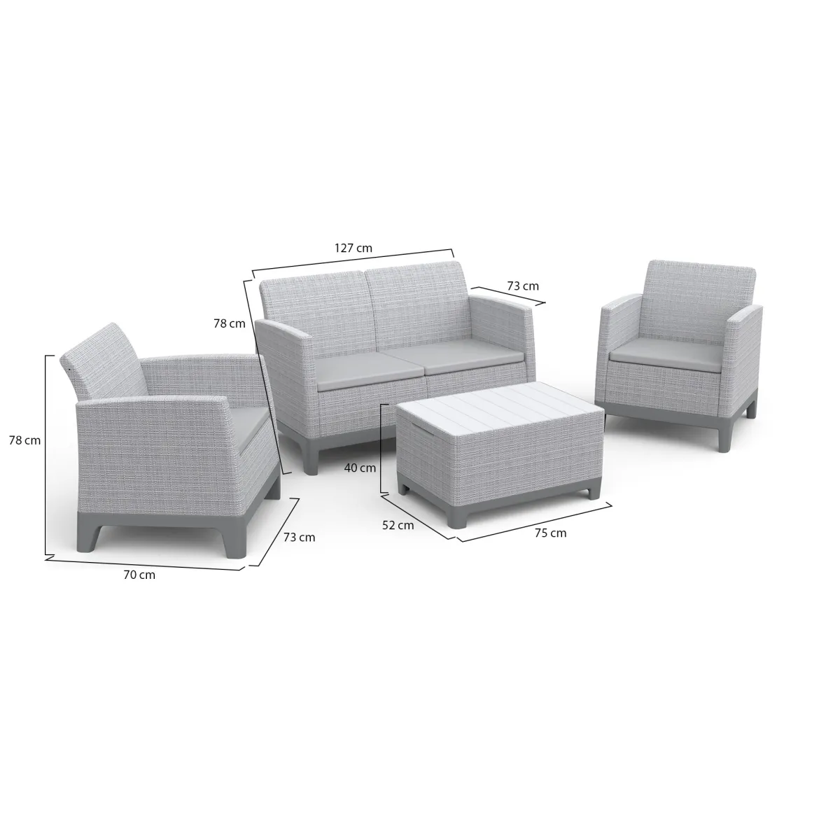 Set Salotto da Esterno Grigio 4 Posti un Tavolino, Resistente ai Raggi uv Impermeabile - Granite