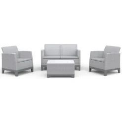 Set Salotto da Esterno Grigio 4 Posti un Tavolino, Resistente ai Raggi uv Impermeabile - Granite