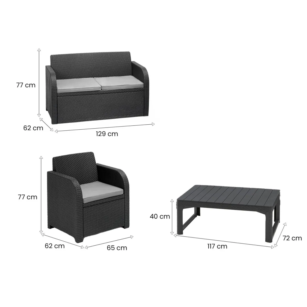 Set salotto da esterno Joliette, 129x62 h77 cm, Antracite