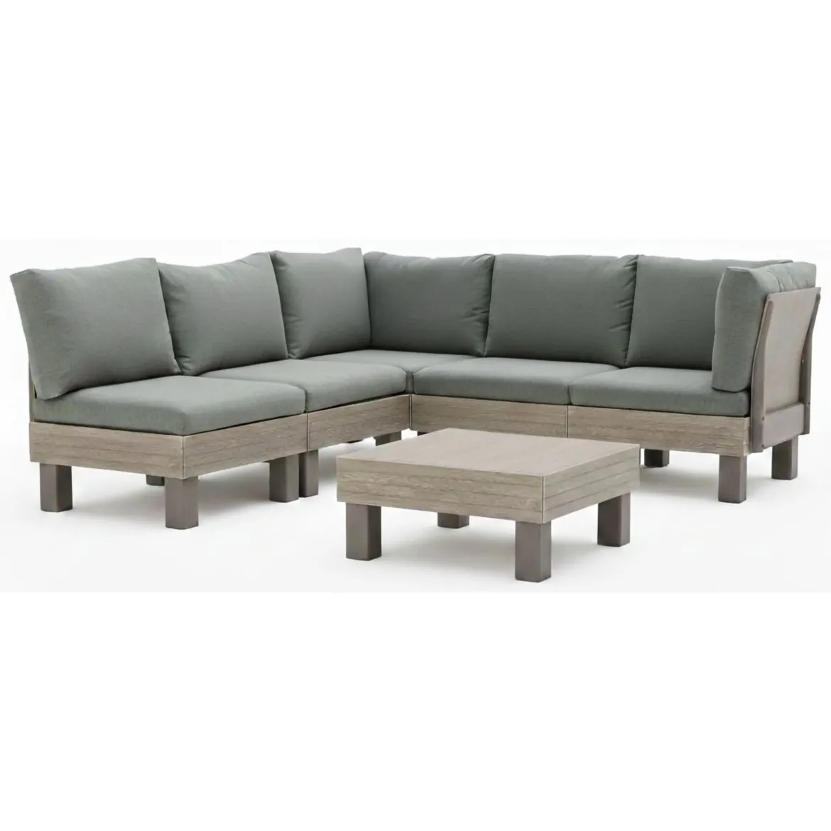 Set Salotto da Esterno Marrone Noce Grigio 5 Posti un Tavolino, Componibile Modulabile Resistente ai Raggi uv Impermeabile - Kendrick