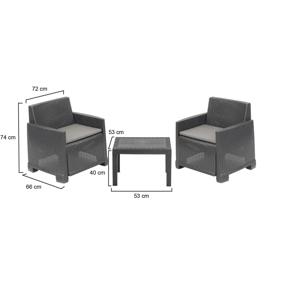 Set Salotto da Esterno Nero Antracite 2 Posti un Tavolino, Cuscini Inclusi - Rosta