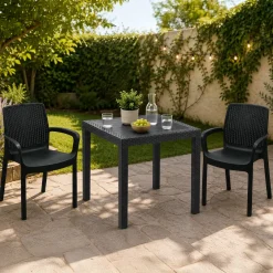 Set Salotto da Esterno Nero Antracite 2 Posti un Tavolino, Made in Italy - Ben