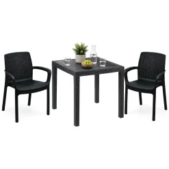 Set Salotto da Esterno Nero Antracite 2 Posti un Tavolino, Made in Italy - Ben