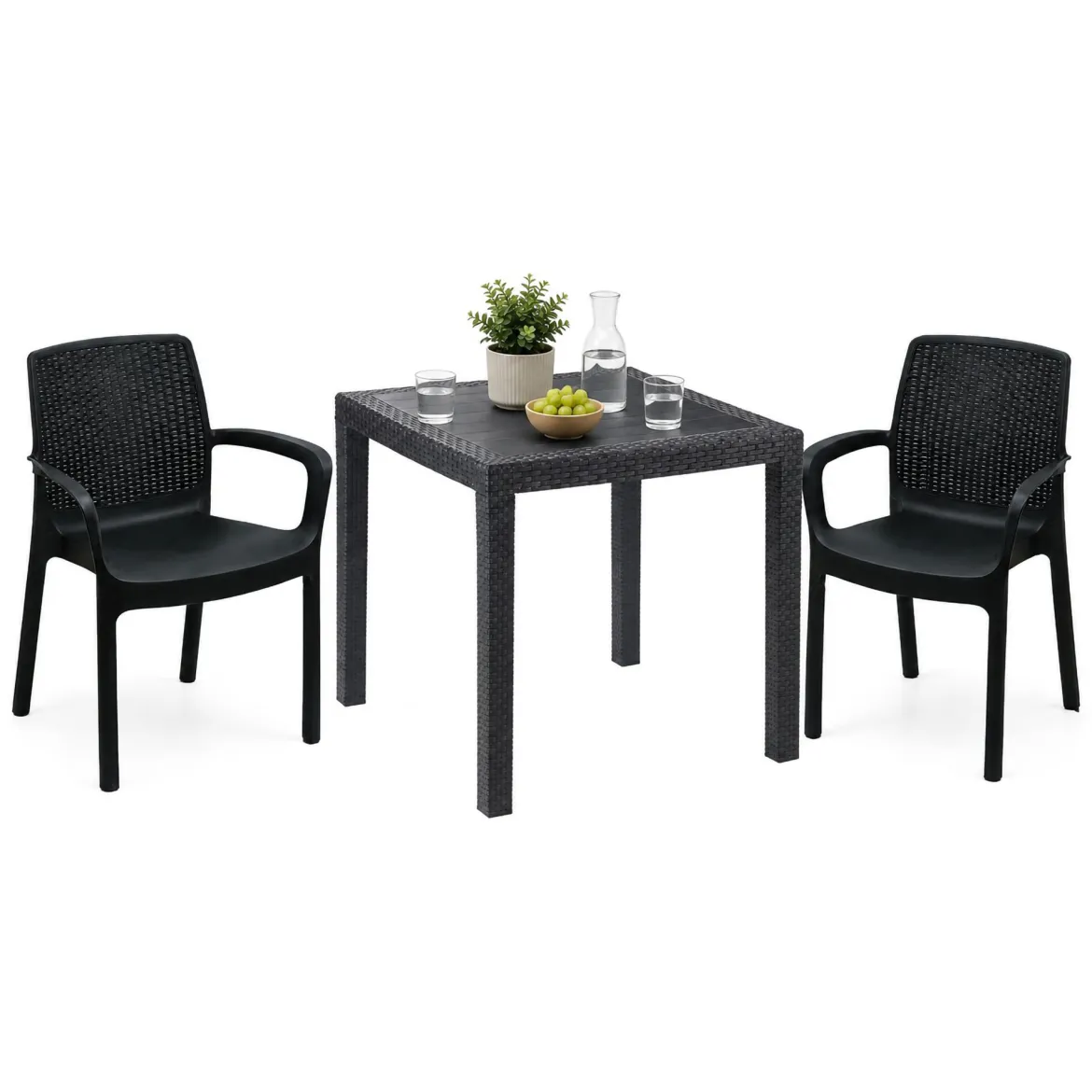 Set Salotto da Esterno Nero Antracite 2 Posti un Tavolino, Made in Italy - Ben