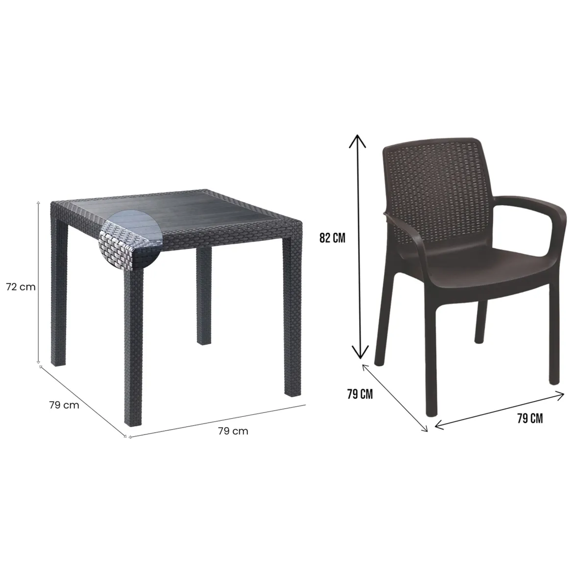 Set Salotto da Esterno Nero Antracite 2 Posti un Tavolino, Made in Italy - Ben