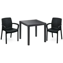 Set Salotto da Esterno Nero Antracite 2 Posti un Tavolino, Made in Italy - Ben