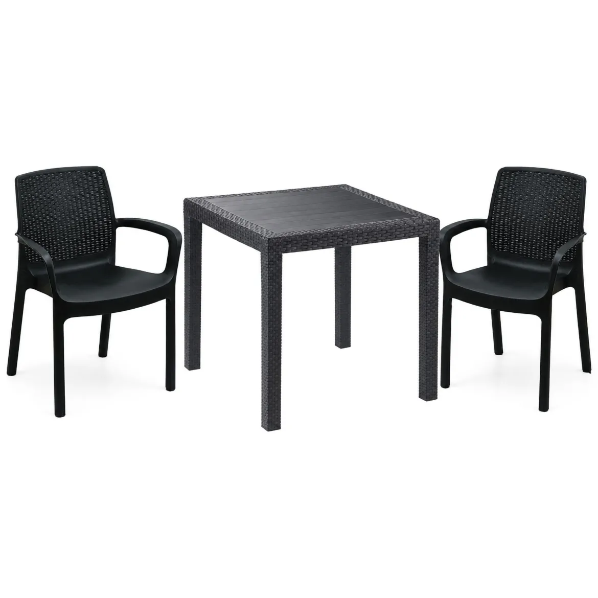 Set Salotto da Esterno Nero Antracite 2 Posti un Tavolino, Made in Italy - Ben