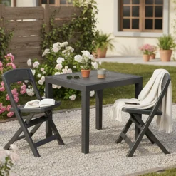 Set Salotto da Esterno Nero Antracite 2 Posti un Tavolino, Made in Italy - Corinth