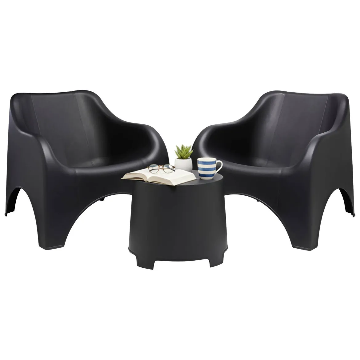 Set Salotto da Esterno Nero Antracite 2 Posti un Tavolino, Tavolo Tavolino - Cormons