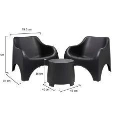 Set Salotto da Esterno Nero Antracite 2 Posti un Tavolino, Tavolo Tavolino - Cormons
