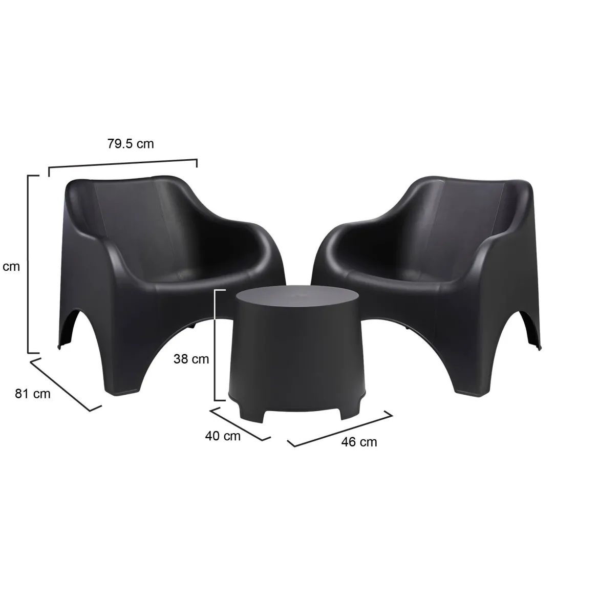 Set Salotto da Esterno Nero Antracite 2 Posti un Tavolino, Tavolo Tavolino - Cormons