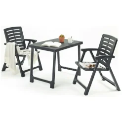 Set Salotto da Esterno Nero Antracite 2 Posti un Tavolino, set da Campeggio Bistrot Made in Italy - Lithia