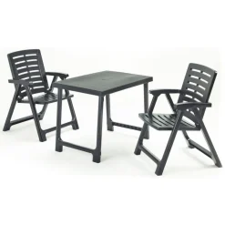 Set Salotto da Esterno Nero Antracite 2 Posti un Tavolino, set da Campeggio Bistrot Made in Italy - Lithia
