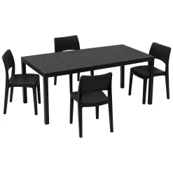 Set Salotto da Esterno Nero Antracite 4 Posti Tavolo Tavolo Allungabile, Finitura Effetto Doghe Made in Italy - Masisa