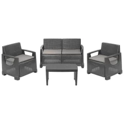 Set Salotto da Esterno Nero Antracite 4 Posti un Tavolino, Cuscini Inclusi - Covo