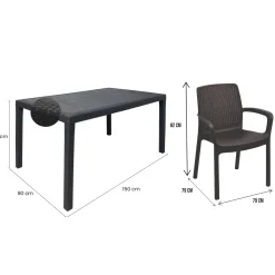 Set Salotto da Esterno Nero Antracite 8 Posti Tavolo Tavolo Allungabile, Finitura Effetto Doghe Made in Italy - Masiba