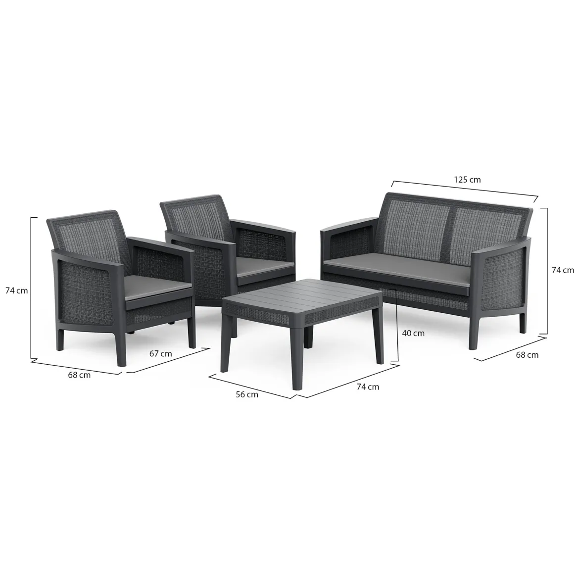 Set Salotto da Esterno Nero Antracite Grigio 4 Posti un Tavolino, Resistenti ai Raggi uv - Geneva