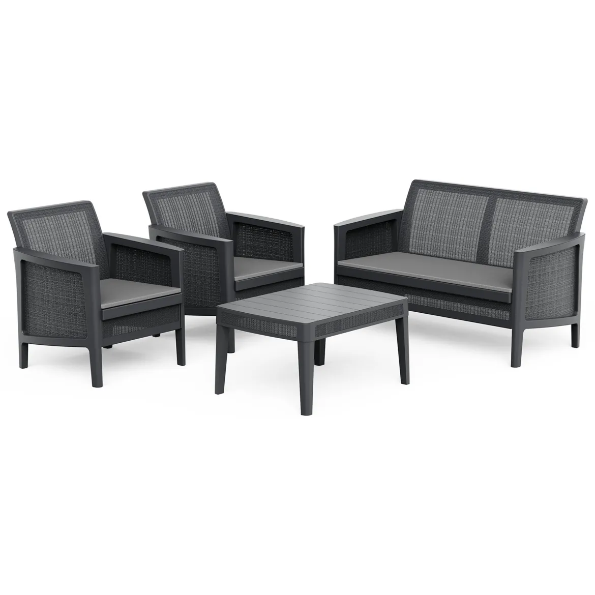 Set Salotto da Esterno Nero Antracite Grigio 4 Posti un Tavolino, Resistenti ai Raggi uv - Geneva