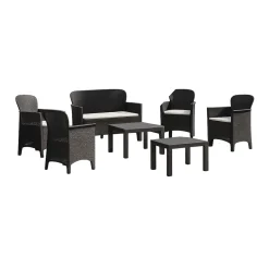Set Salotto da Esterno Nero Antracite Nero Antracite 6 Posti 2 Tavolini, Impermeabile Idrorepellente Made in Italy - Curno