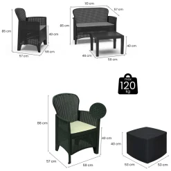 Set Salotto da Esterno Nero Antracite Nero Antracite Salottino 4 Posti, Tavolo 10 Posti Posti un Tavolino, Impermeabile Idrorepellente Made in Italy