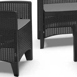 Set Salotto da Esterno Nero Antracite Nero Antracite Salottino 4 Posti, Tavolo 10 Posti Posti un Tavolino, Impermeabile Idrorepellente Made in Italy