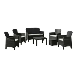 Set Salotto da Esterno Nero Antracite Nero Antracite Salottino 4 Posti, Tavolo 10 Posti Posti un Tavolino, Impermeabile Idrorepellente Made in Italy