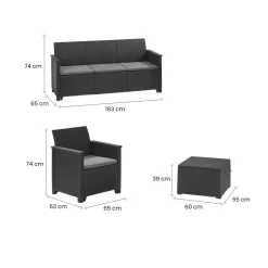 Set salotto da esterno Orillia, Antracite, Sofà 3 posti