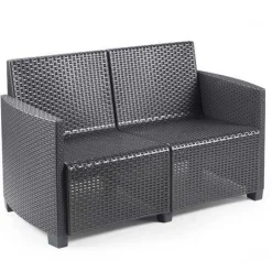 Set salotto da esterno Sassari, Set da giardino con cuscini composto da 2 poltrone, 1 divano a due posti e 1 tavolino, Salottino indoor, 100% Made in Italy, Antracite, con 8 cuscini