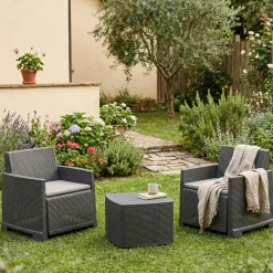 Set salotto esterno 2 poltroncine e 1 tavolino contenitore antracite - Ari
