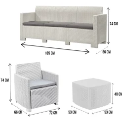Set salotto esterno poltrone e divano 5 posti bianco - Akay
