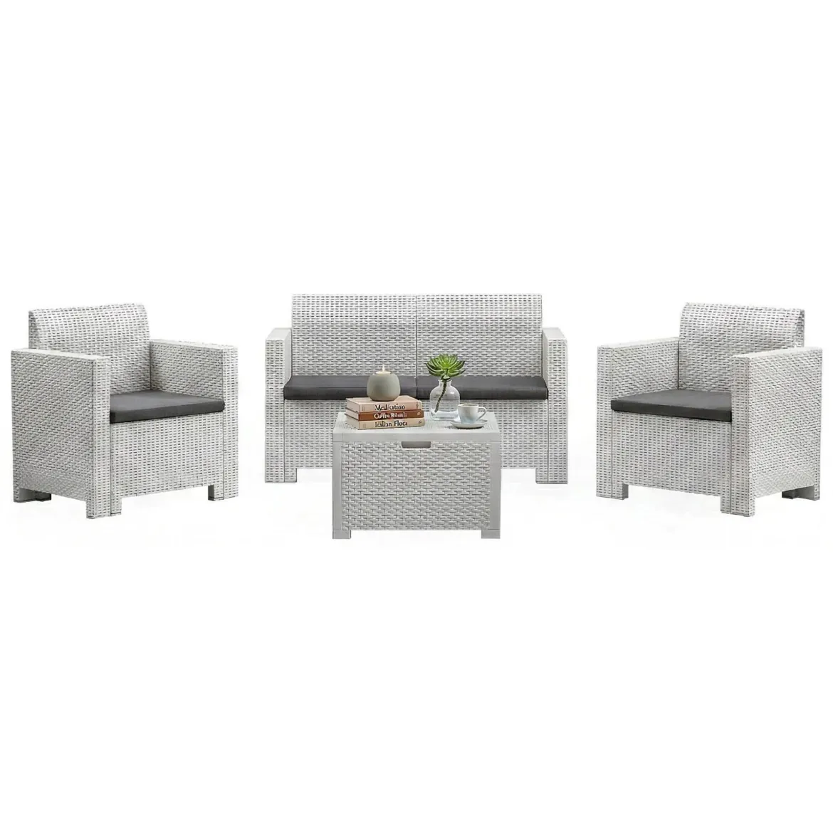 Set salotto esterno poltrone e divano effetto rattan tortora - Palu