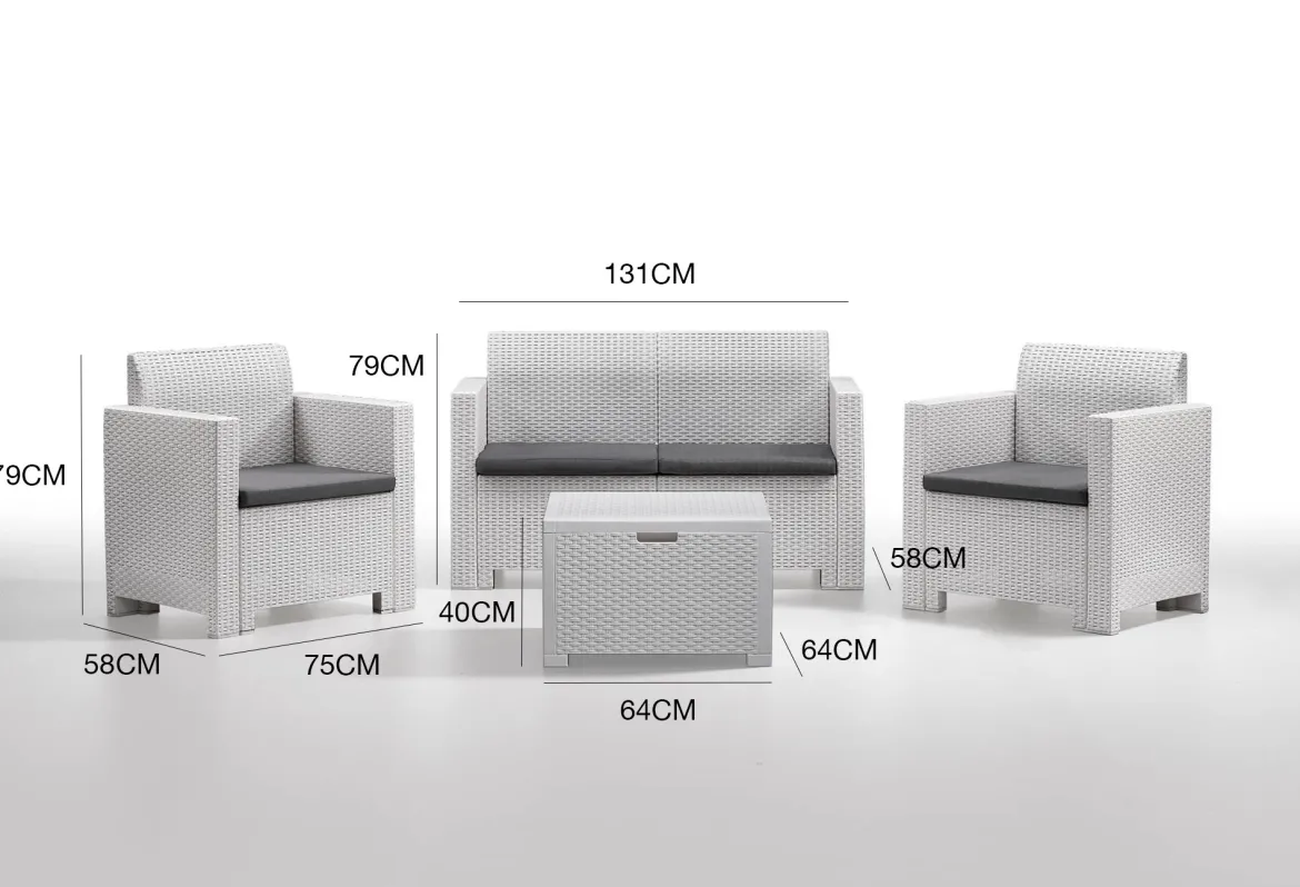 Set salotto esterno poltrone e divano effetto rattan tortora - Palu